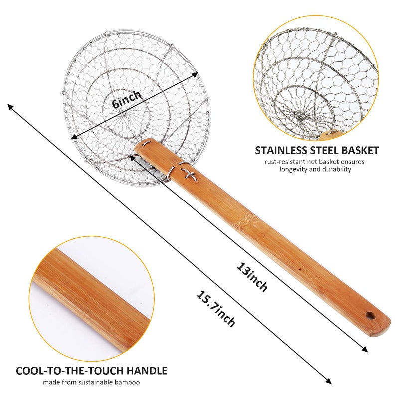 Letschef Stainless Steel Spider Strainer Asian Kitchen Wire Food Cooking Skimmer With Natural Bamboo Handle, 6-Inch, Hand-Made - Image 2